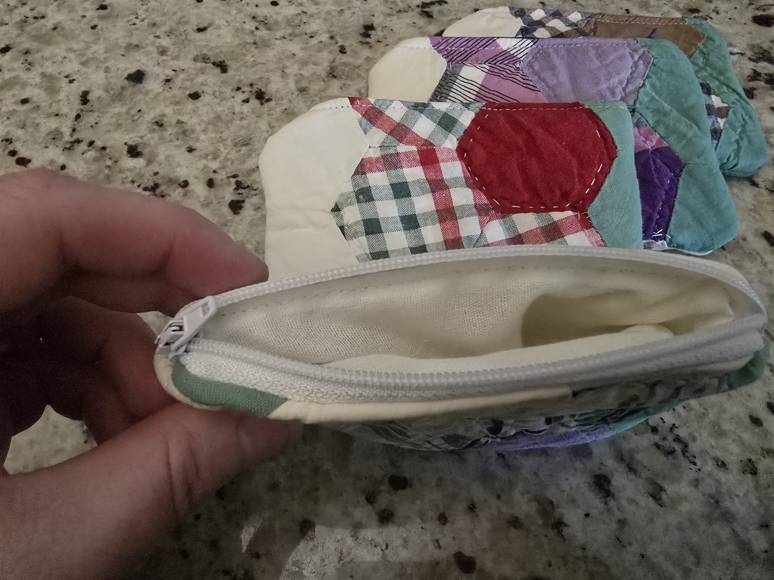 Mini Repurposed Quilt Zipper Bag - Red and Green - Image 3