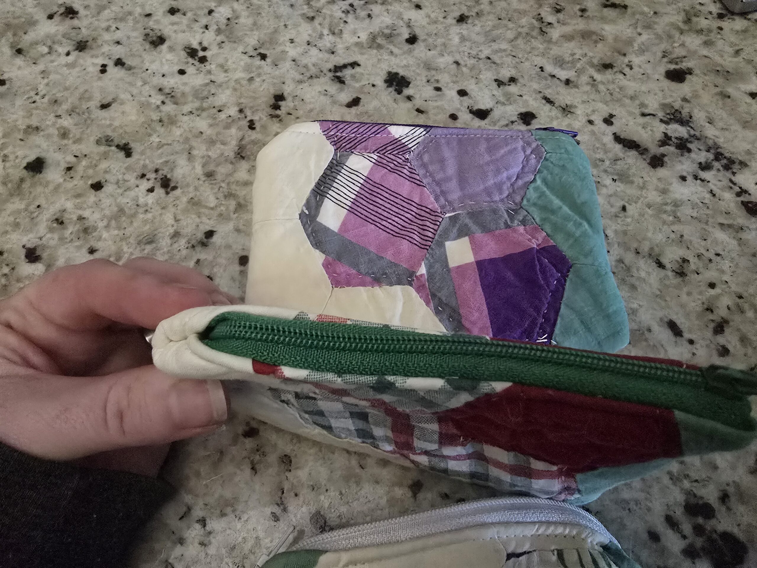 Mini Repurposed Quilt Zipper Bag - Purple - Image 2