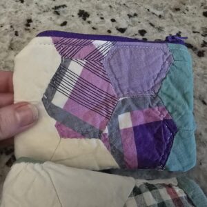 Mini Repurposed Quilt Zipper Bag - Purple