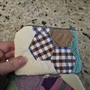 Mini Repurposed Quilt Zipper Bag - Brown and Blue