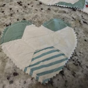 Repurposed Quilt Heart Shaped Coasters