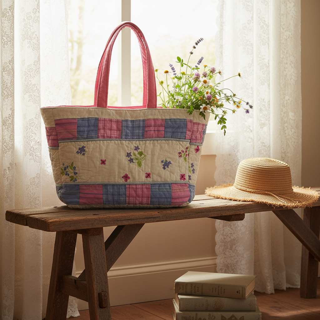 Vintage Repurposed Quilt Weekender Tote Bag