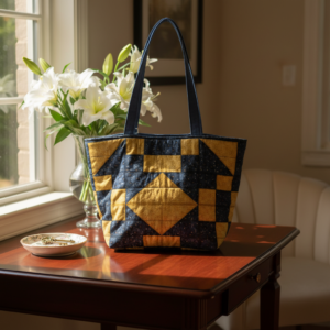 Blue and Gold Handmade Tote Bag