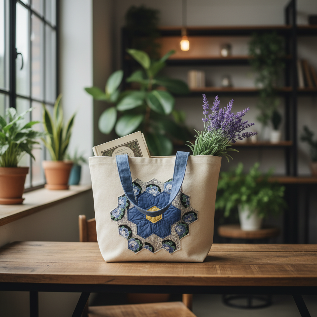 Repurposed Quilt Appliqué Canvas Bag - Image 2